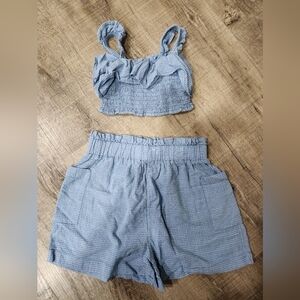 Free Assembly Blue Gingham Crop Top and Shorts Set Girls 7/8